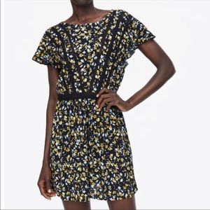 ZARA Black + Yellow Lace Insert Floral Mini Dress